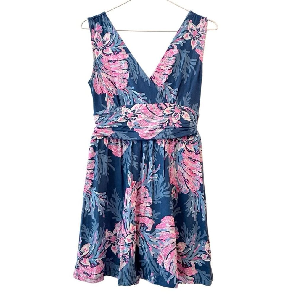 Lilly Pulitzer Clara Floral Surplice Neck Sleeveless Romper Blue Pink Size XS